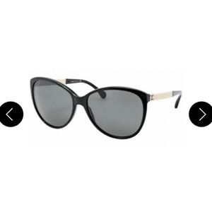 Chanel Black + White Logo Leather Quilted Cat Eye Sunglasses